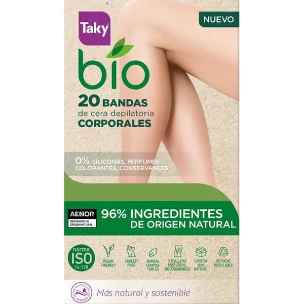 Bandas de cera depilatoria corporales TAKY BIO, caja 20 uds - 1 ud - Imagen del producto en Findit