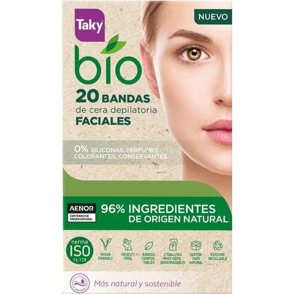 Bandas de cera depilatoria faciales TAKY BIO, caja 20 uds - 1 ud - Imagen del producto en Findit