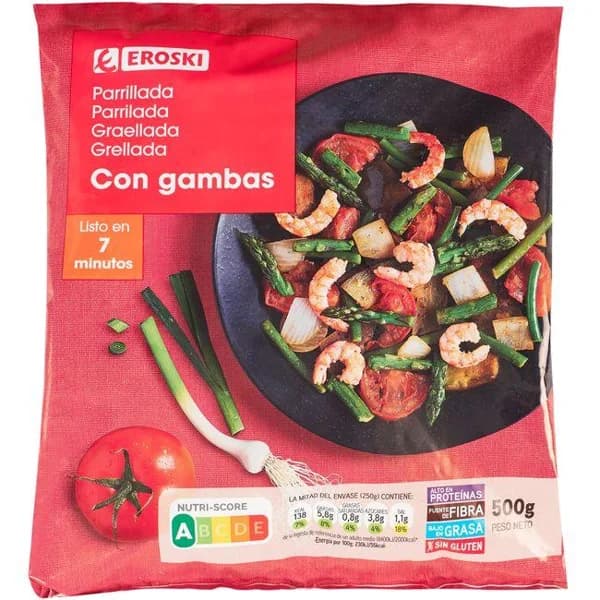 Parrillada con gambas EROSKI, bolsa 500 g - 0.5 kg - Imagen del producto en Findit