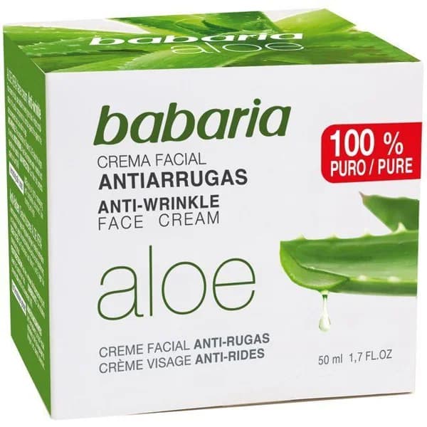 Crema facial antiarrugas de aloe vera BABARIA, tarro 50 ml - 1 ud - Imagen del producto en Findit