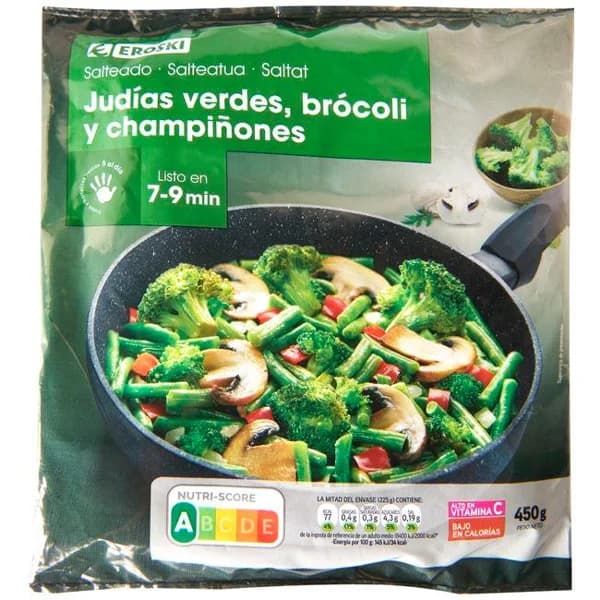 Salteado de judías-brócoli-champiñones EROSKI, bolsa 450 g - 0.45 kg - Imagen del producto en Findit