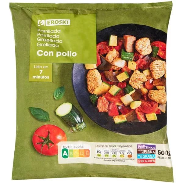 Parrillada con pollo EROSKI, bolsa 500 g - 0.5 kg - Imagen del producto en Findit