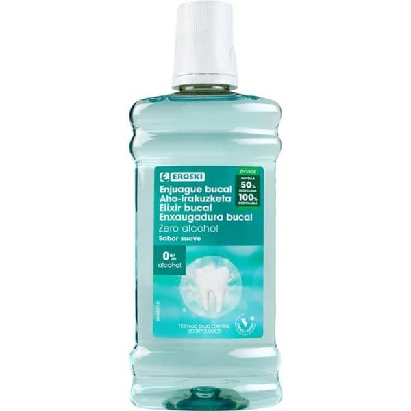 Enjuague bucal zero alcohol sabor suave EROSKI, botella 500 ml - 0.5 l - Imagen del producto en Findit