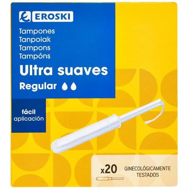 Tampón regular con aplicador EROSKI, caja 20 uds - 20 ud - Imagen del producto en Findit