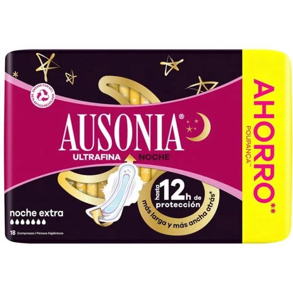 Compresa ultrafina noche con alas AUSONIA, paquete 18 uds - 18 ud - Imagen del producto en Findit