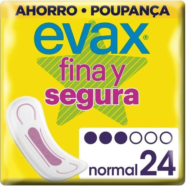 Compresa normal sin alas EVAX FINA Y SEGURA, paquete 24 uds - 24 ud - Imagen del producto en Findit