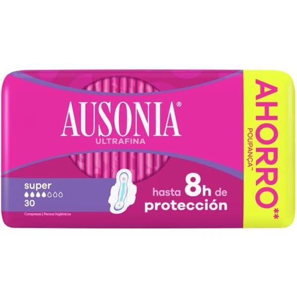Compresa super con alas AUSONIA, paquete 30 uds. - 1 ud - Imagen del producto en Findit