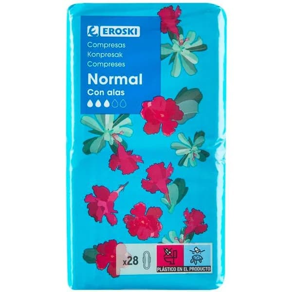 Compresa ultra normal con alas EROSKI, paquete 28 unid. - 1 ud - Imagen del producto en Findit