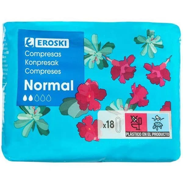 Compresa normal sin alas EROSKI, paquete 18 unid. - 1 ud - Imagen del producto en Findit