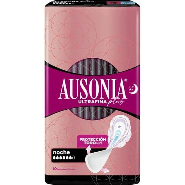 Compresa ultrafina plus noche con alas AUSONIA, paquete 10 uds - 10 ud - Imagen del producto en Findit