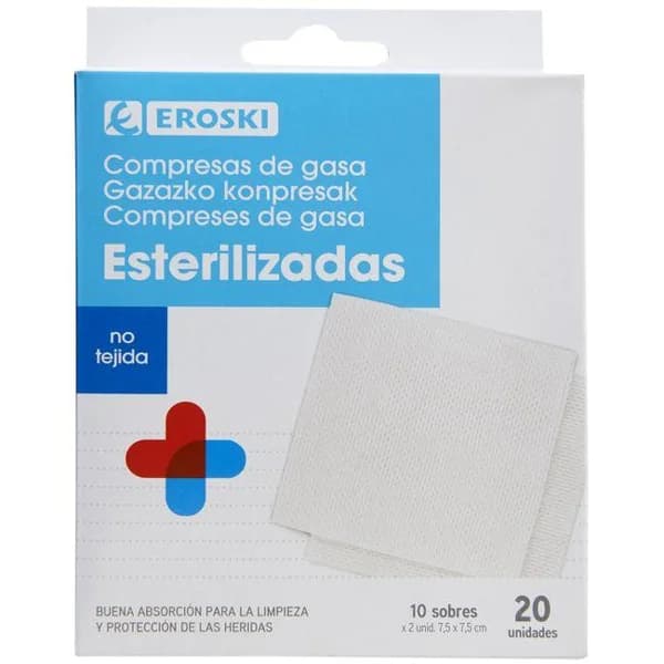 Gasa de algodón no tejida EROSKI, caja 20 uds - 20 ud - Imagen del producto en Findit
