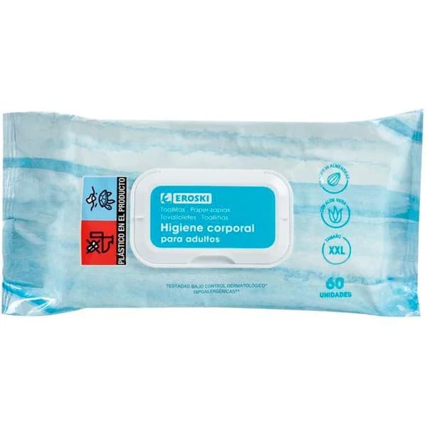 Toallitas higiene para adultos EROSKI, pack 60 uds - 60 ud - Imagen del producto en Findit