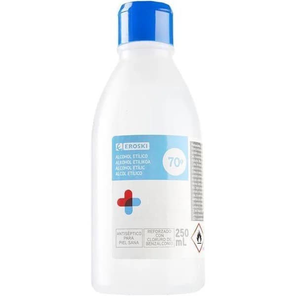 Alcohol 70º EROSKI, bote 250 ml - 0.25 l - Imagen del producto en Findit