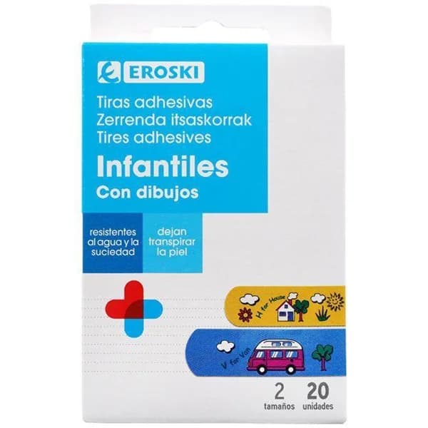 Apósitos infantiles EROSKI, caja 20 unid. - 20 ud - Imagen del producto en Findit