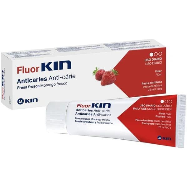 Pasta de dientes anticaries fresa FLUOR KIN Adulto, tubo 75 ml - 0.08 l - Imagen del producto en Findit