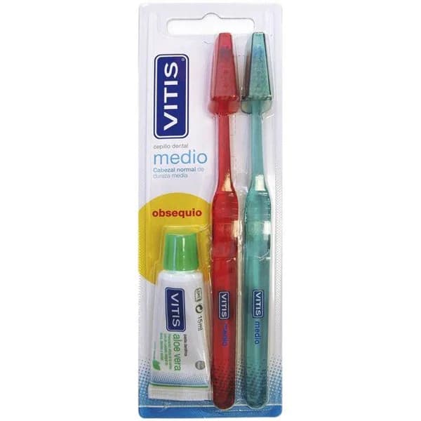 Cepillo medio duplo+dentifrico anticaries 15 ml VITIS, pack 1 ud - 1 ud - Imagen del producto en Findit