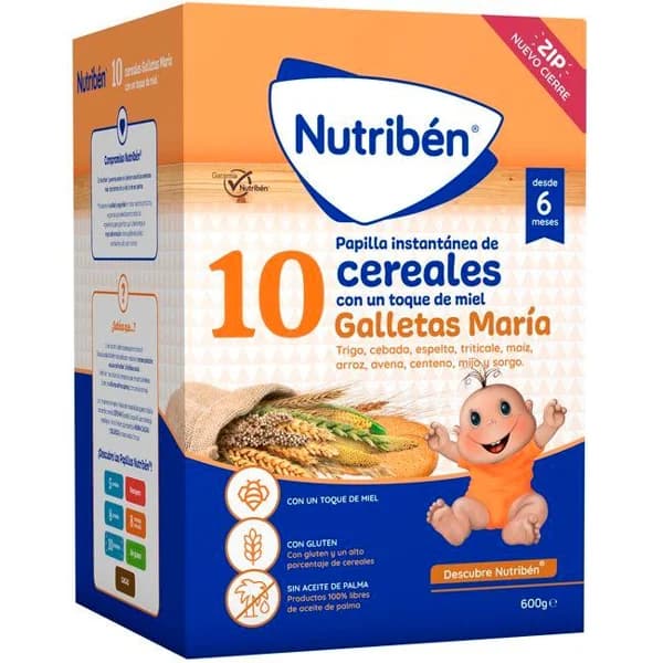 Papilla 10 cereales c/ miel y galleta María NUTRIBEN, caja 600 g - 0.6 kg - Imagen del producto en Findit