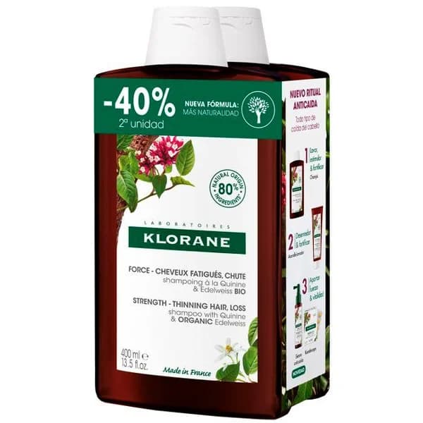 Champú quinina KLORANE, pack 2x400 ml - 0.8 l - Imagen del producto en Findit