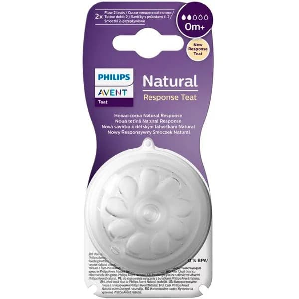 Tetina T2 flujo lento 0M+ AVENT NATURAL RESPONSE, pack 2 uds - 2 ud - Imagen del producto en Findit