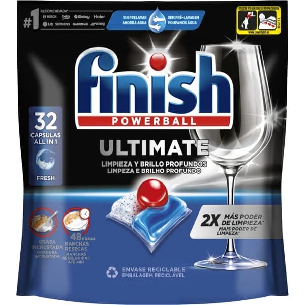 Lavavajillas máquina FINISH ULTIMATE, bolsa 32 dosis - 32 ud - Imagen del producto en Findit