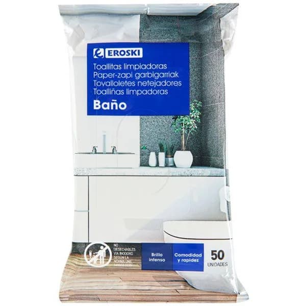 Toalla limpiadora baños EROSKI, paquete 50 uds - 50 ud - Imagen del producto en Findit