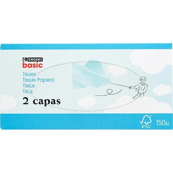 Pañuelo facial 2 capas EROSKI BASIC, caja 150 uds - 150 ud - Imagen del producto en Findit