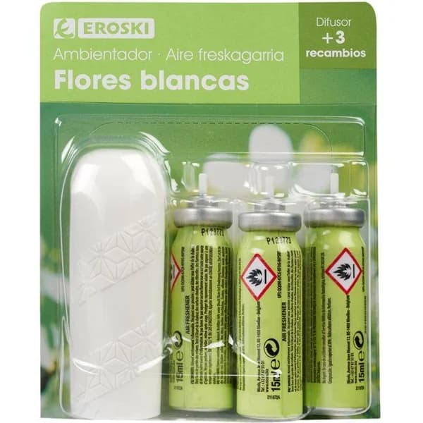 Ambientador minispray  flor  EROSKI, aparato + 3 recambios - 3 ud - Imagen del producto en Findit