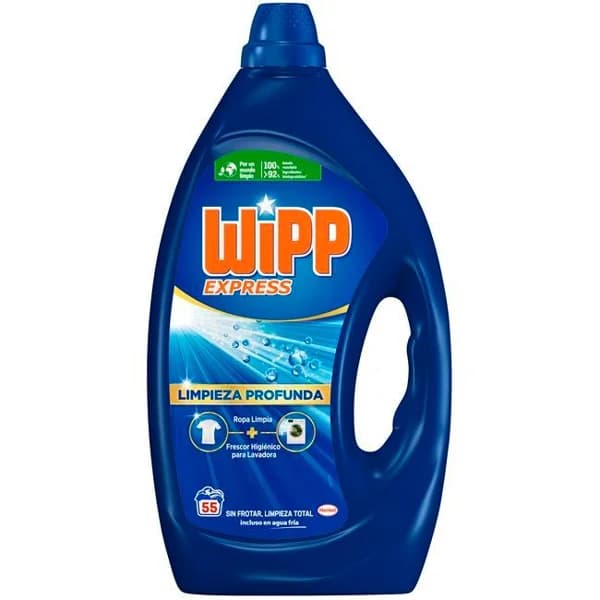 Detergente  gel azul WIPP, garrafa 55 dosis - 55 ud - Imagen del producto en Findit