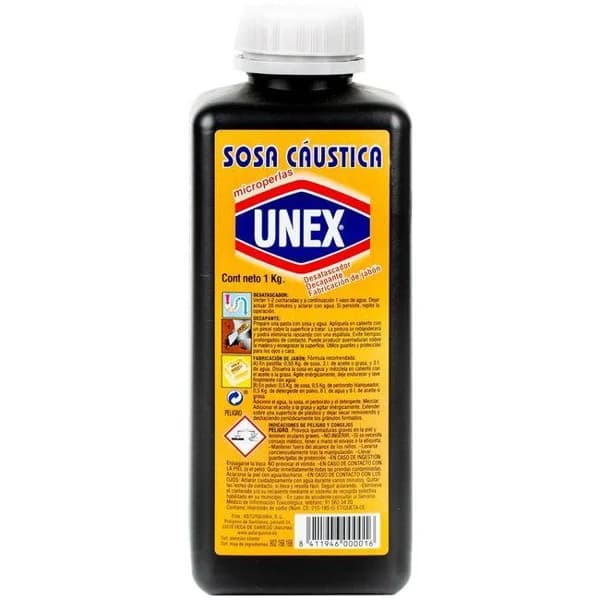 Sosa caústica en perlas UNEX, bote 1 kg - 1 kg - Imagen del producto en Findit