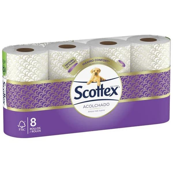 Papel higiénico acolchado SCOTTEX, paquete 8 rollos - 8 ud - Imagen del producto en Findit