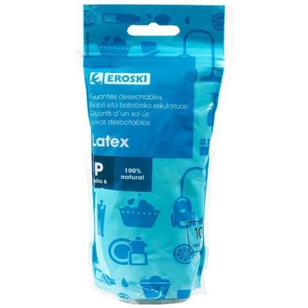 Guante desechable latex talla pequeña EROSKI, paquete 10 uds - 10 ud - Imagen del producto en Findit