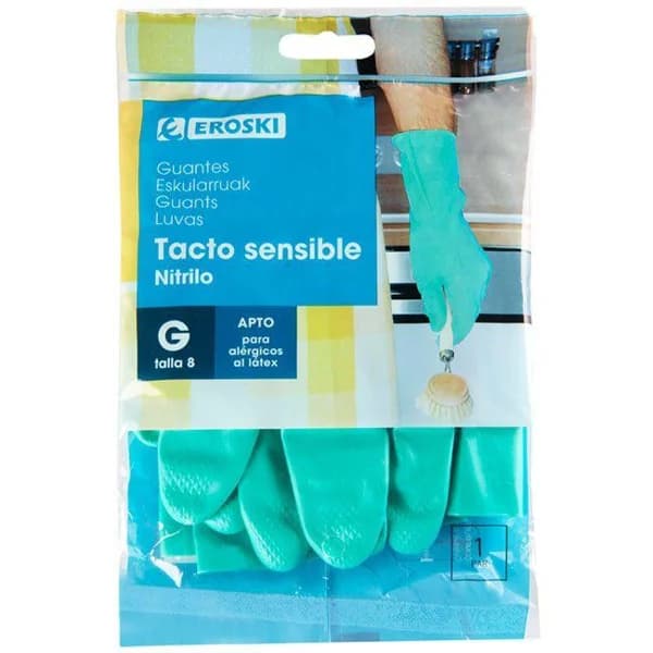 Guante de nitrilo talla grande EROSKI, paquete 1 par - 1 ud - Imagen del producto en Findit