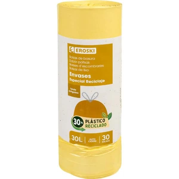 Bolsa de basura envases 30 l. EROSKI, paquete 30 uds - 30 ud - Imagen del producto en Findit