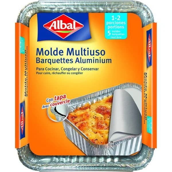 Molde de aluminio multiuso con tapa 14x13 cm ALBAL, pack 5 uds - 5 ud - Imagen del producto en Findit