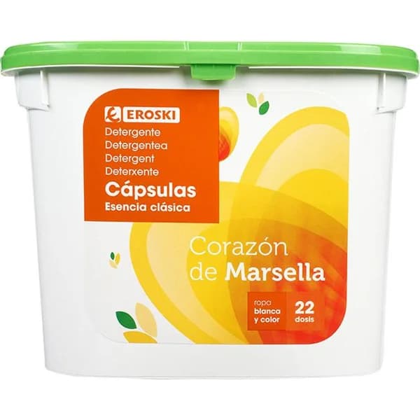 Detergente en cápsulas Marsella EROSKI, caja 22 dosis - 22 ud - Imagen del producto en Findit