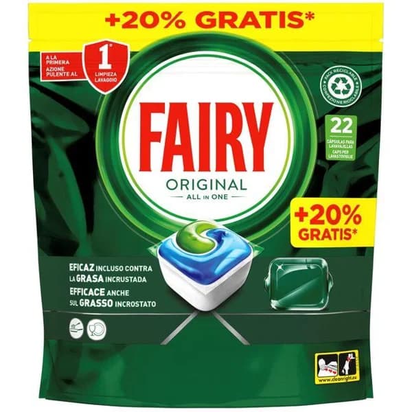 Lavavajillas a máquina FAIRY TODO EN 1, bolsa 18+4 dosis - 1 ud - Imagen del producto en Findit