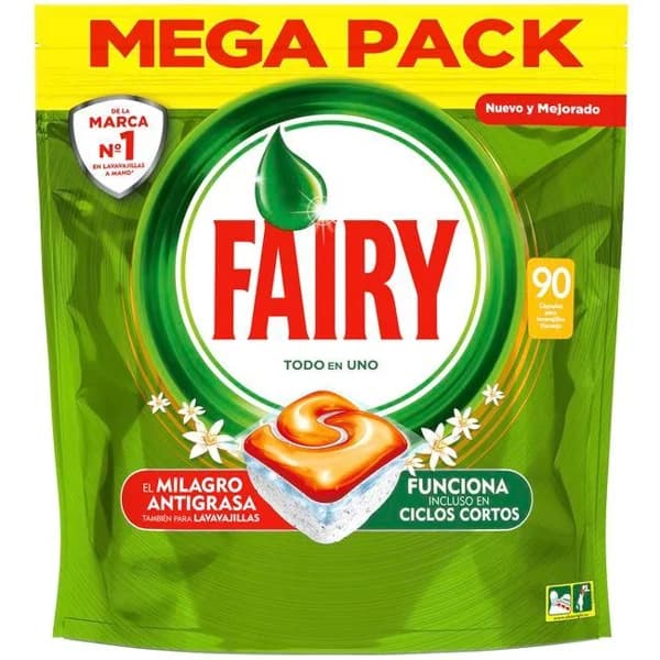Lavavajillas máquina fresh naranja FAIRY, bolsa 90 dosis - 90 ud - Imagen del producto en Findit