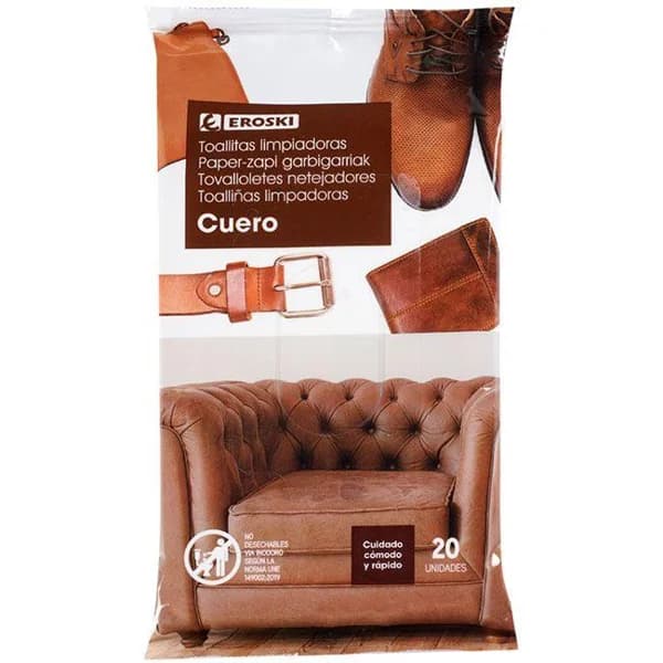 Toallitas limpias para cuero EROSKI, paquete 20 uds - 20 ud - Imagen del producto en Findit
