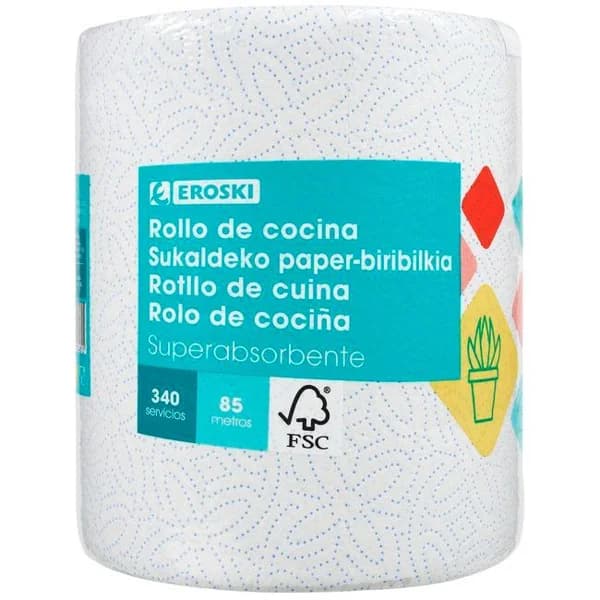 Papel de cocina absorbente EROSKI, paquete 1 rollo - 1 ud - Imagen del producto en Findit