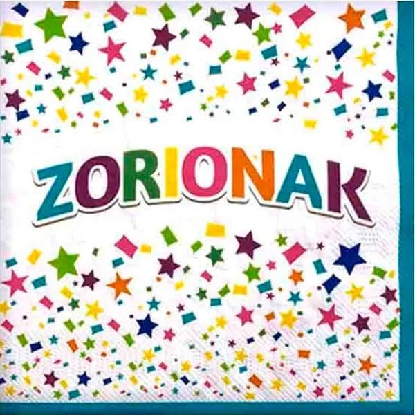 Servilletas de papel Zorionak 33x33 cm, pack 16 uds - 1 ud - Imagen del producto en Findit