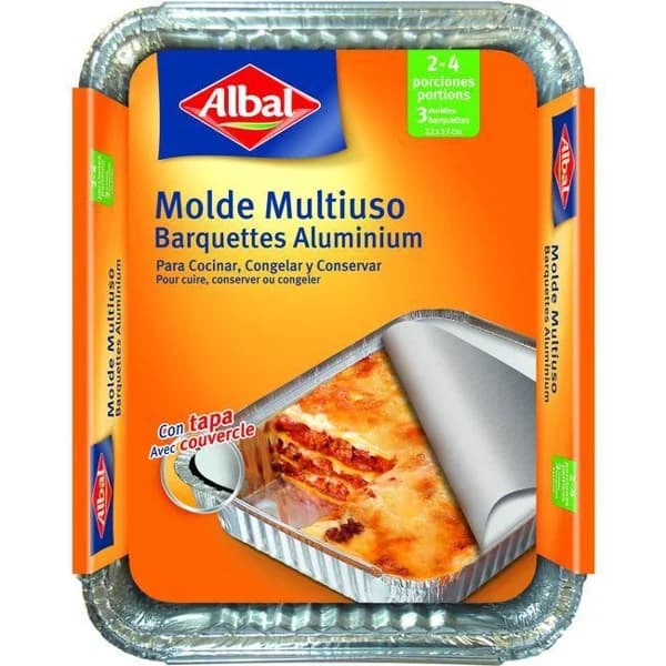 Molde de aluminio multiuso con tapa 22x17 cm ALBAL, pack 3 uds - 3 ud - Imagen del producto en Findit