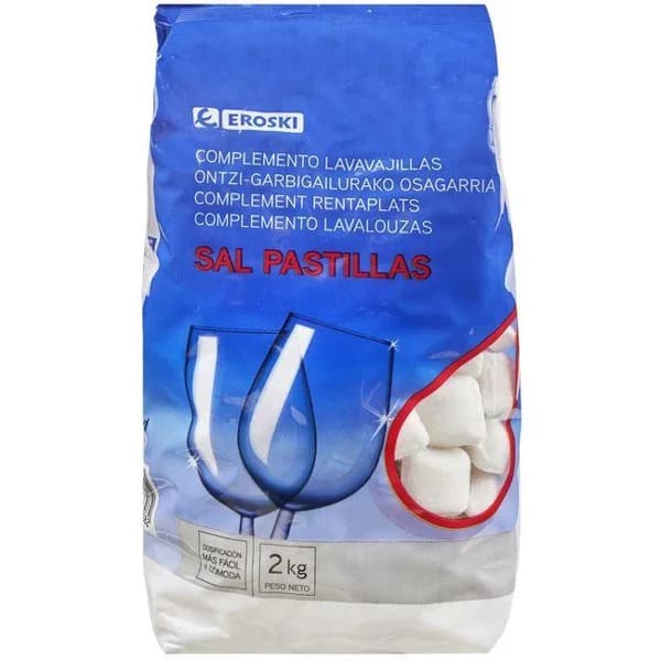 Sal en pastillas para lavavajillas EROSKI, paquete 2 kg - 2 kg - Imagen del producto en Findit
