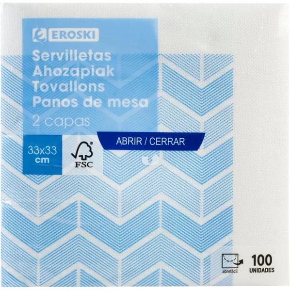 Servilleta decorada 2 capas EROSKI, paquete 100 uds - 100 ud - Imagen del producto en Findit