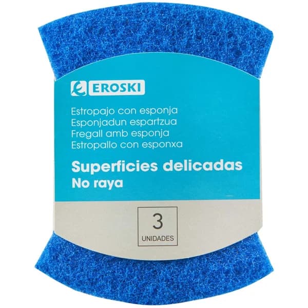 Estropajo azul con esponja EROSKI, pack 3 uds - 3 ud - Imagen del producto en Findit