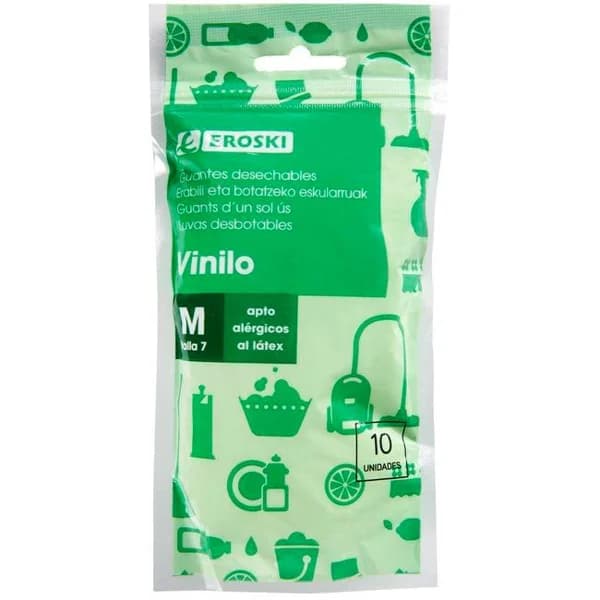Guante de vinilo talla mediana EROSKI, paquete 10 uds - 10 ud - Imagen del producto en Findit
