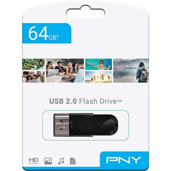 Pendrive negro USB 2.0 de 64 GB Attache 4 PNY - 1 ud - Imagen del producto en Findit