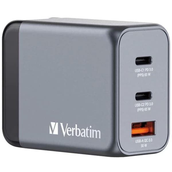 Cargador de red universal negro, 2 USB Type-C 65W y Type A 30W, GNC-65 VERBATIM - 65 ud - Imagen del producto en Findit