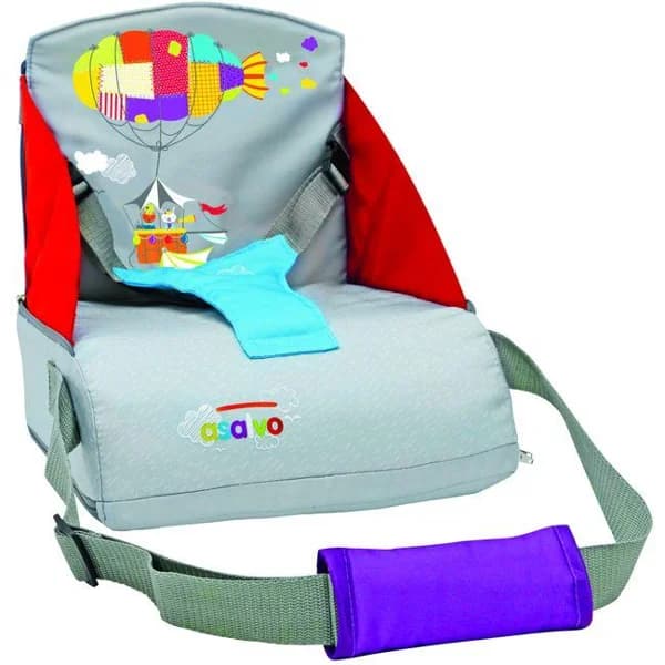 Trona de viaje con bolsillo y arnés de seguridad. Textil de alta densidad, altura respaldo 25cm. Para niños que se mantengan solos hasta 15kg ASALVO - 1 ud - Imagen del producto en Findit