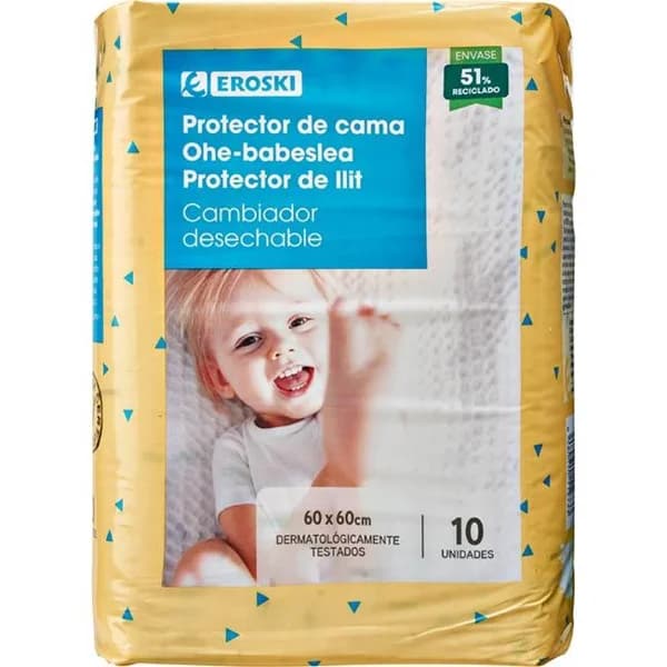 Protector para cama de bebé 60x60 EROSKI, paquete 10 uds - 10 ud - Imagen del producto en Findit