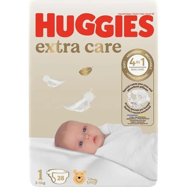 Pañal Talla 1 (2-5 kg) HUGGIES EXTRA CARE, paquete 28 uds - 28 ud - Imagen del producto en Findit